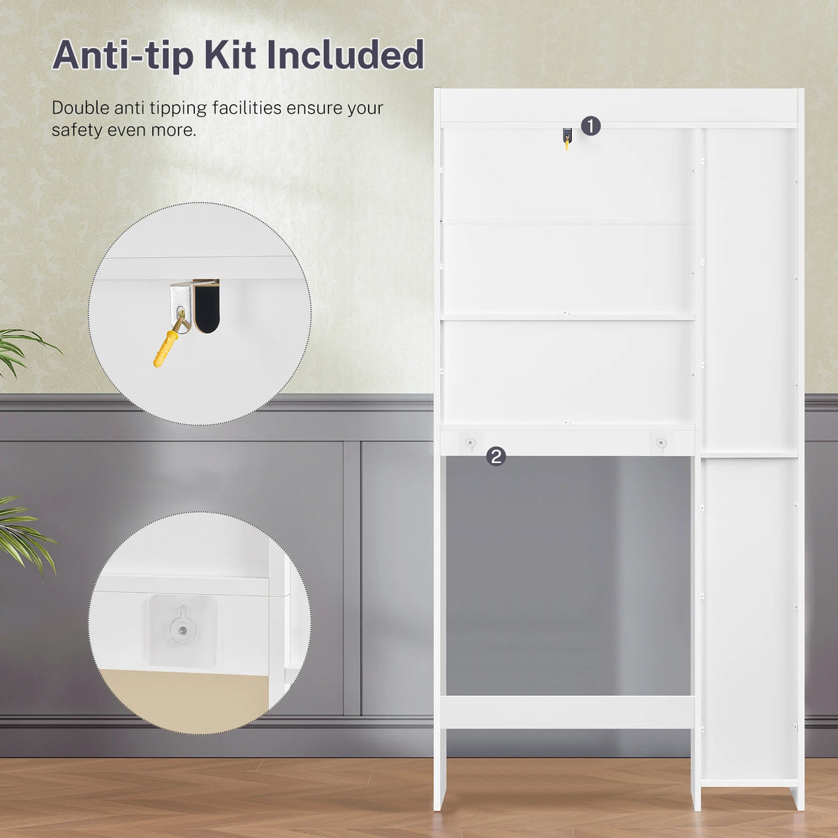 Over the Toilet Storage Cabinet with 2 Adjustable Drawers & 1 Cabinet, Freestanding Toilet Storage Cabinet with 6 open Shelves & 1 Adjustable shelf, Bathroom Storage Cabinets for Bathroom, White
