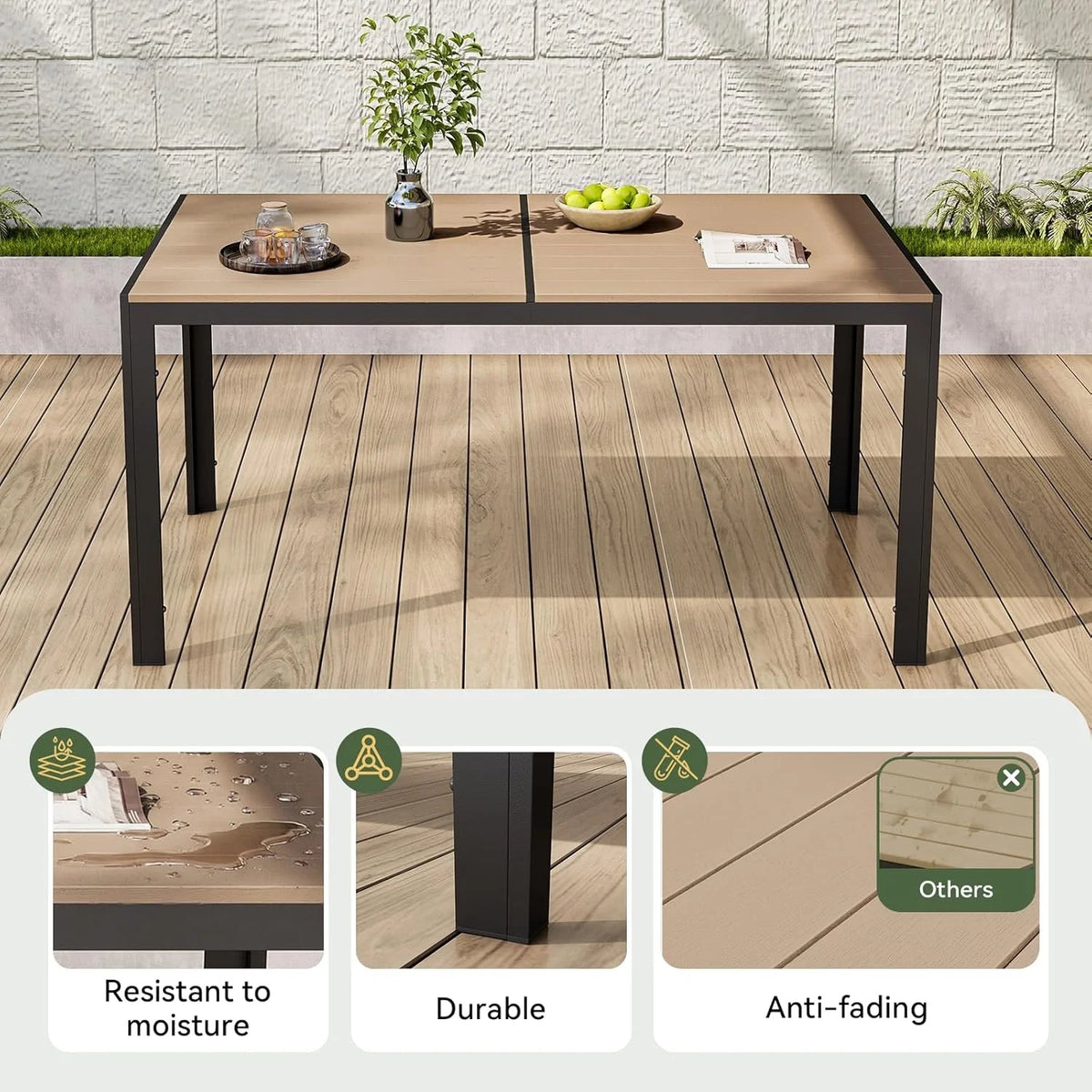 Aoxun Rectangular Metal Patio Dining Set with Textilene Chairs