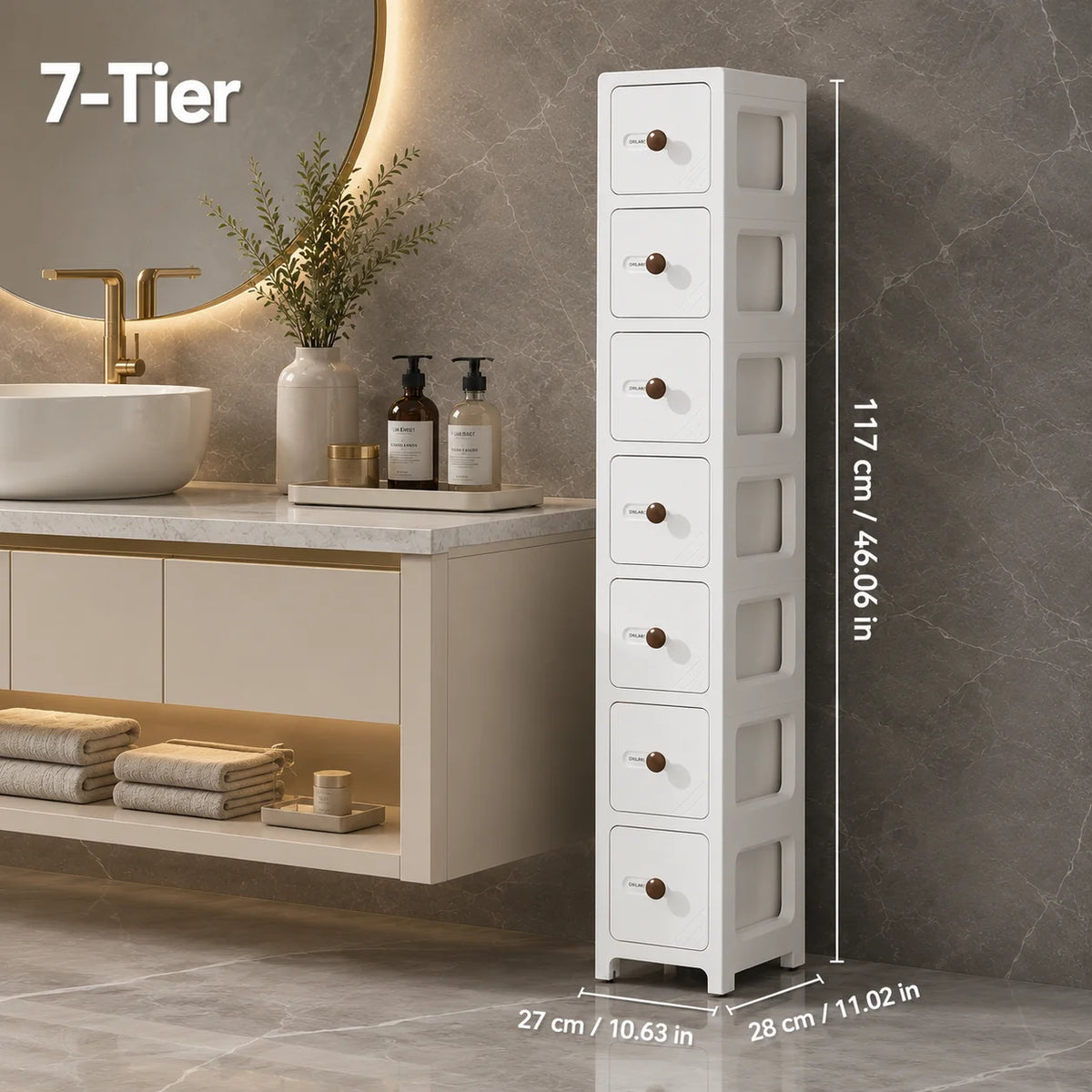 2/3/4/5-tier narrow bathroom rolling storage cabinet with flip-top striped transparent doors and lockable 360° swivel wheels, light green modular stackable slim vertical organizer tower, perfect for bathroom, beside the toil