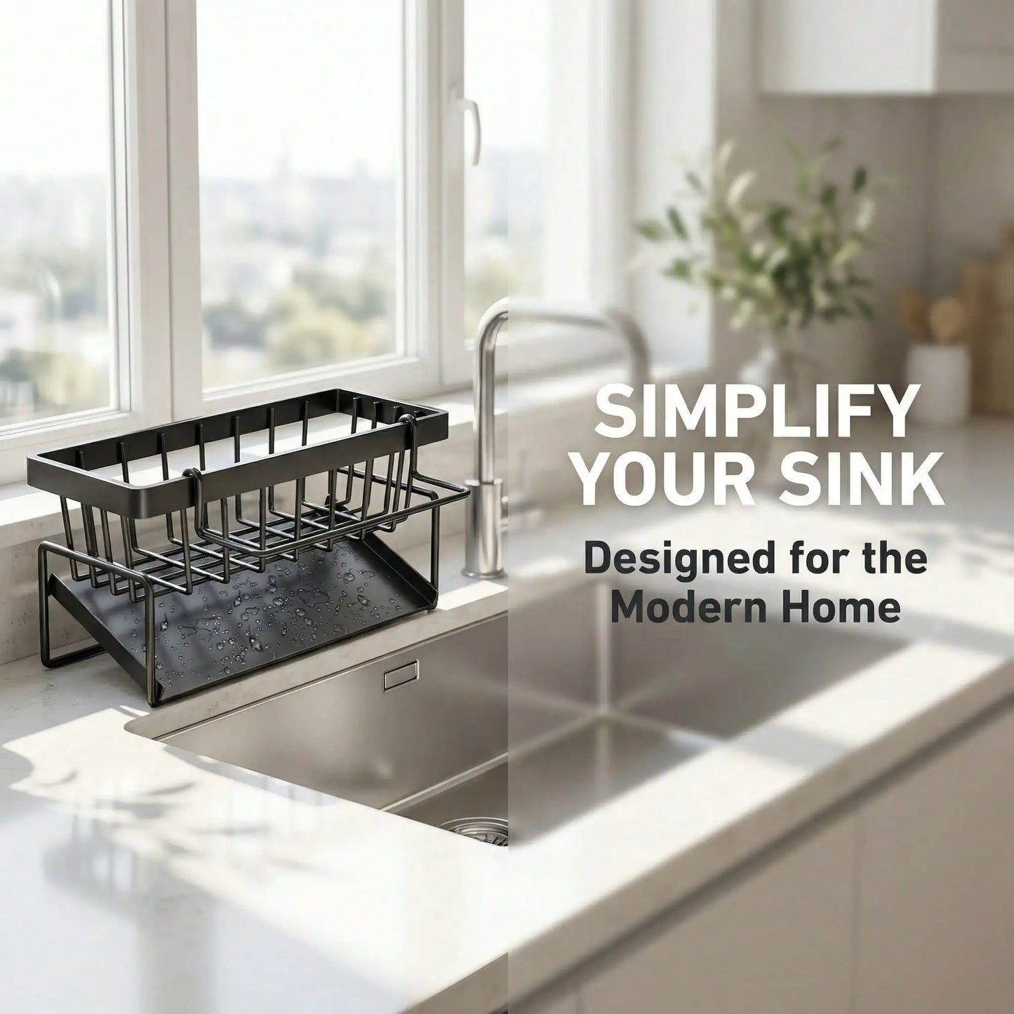 Steel Draining Rack For Sponges/Utensils/Soap, Sloped To Avoid Pooling, With Towel Bar To Prevent Mold. Ideal For Kitchen.