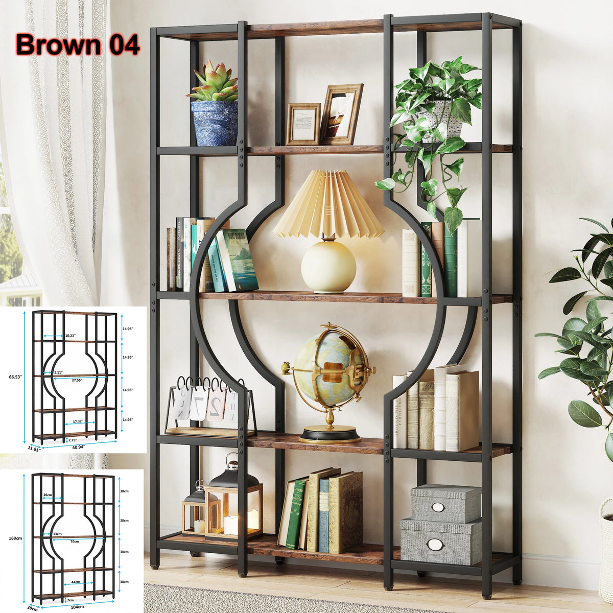 Tribesigns Industrial Etagere Bookcase Display Shelf Storage Organizer