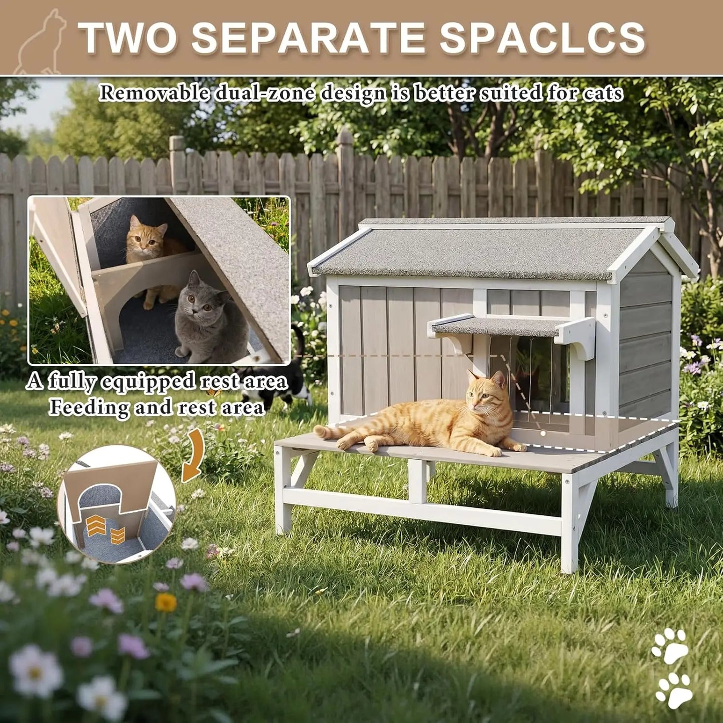 Outdoor Cat House – Weatherproof Wooden Shelter with Elevated Base, Balcony & Openable Roof