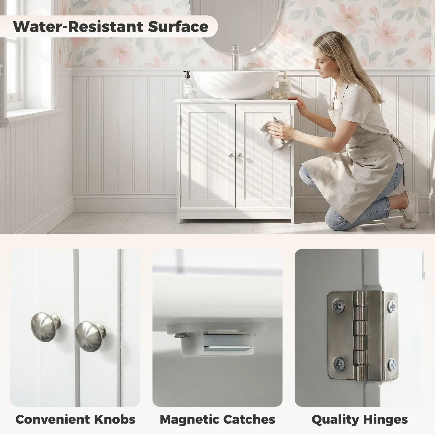 Kleankin 23.5" Pedestal Sink Storage Cabinet, Freestanding Bathroom under Sink Cabinet with U-Shape Cut-Out and Adjustable Shelf, White