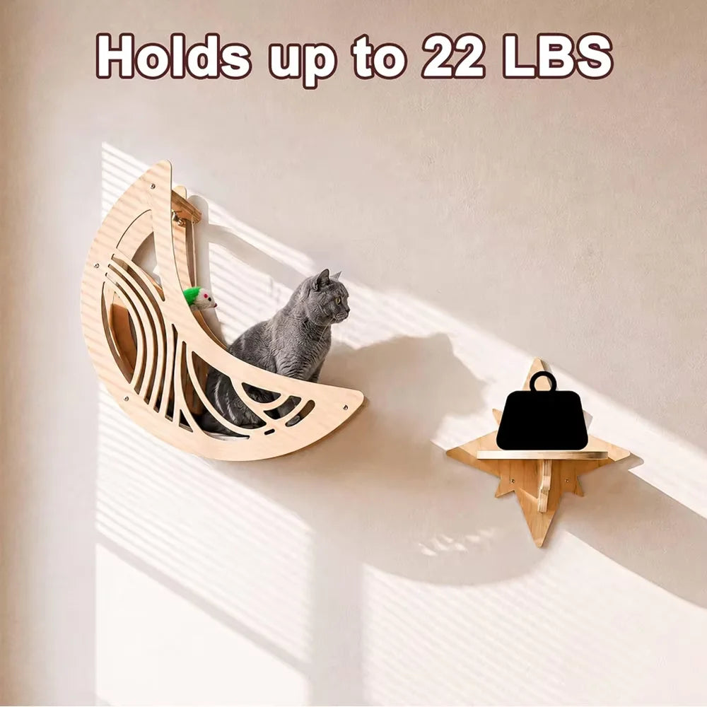 CWV Cat Wall Shelves With Moon Hammock And Star Perches