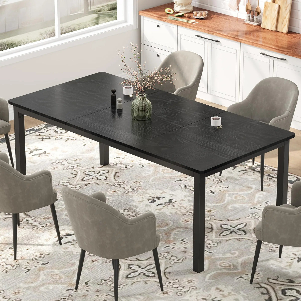 EliteZ Farmhouse Wooden Dining Table With Industrial Metal Frame