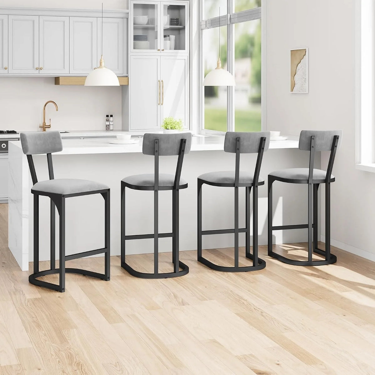ANIXOL Upholstered Bar Stools with Backrest and Metal Frame