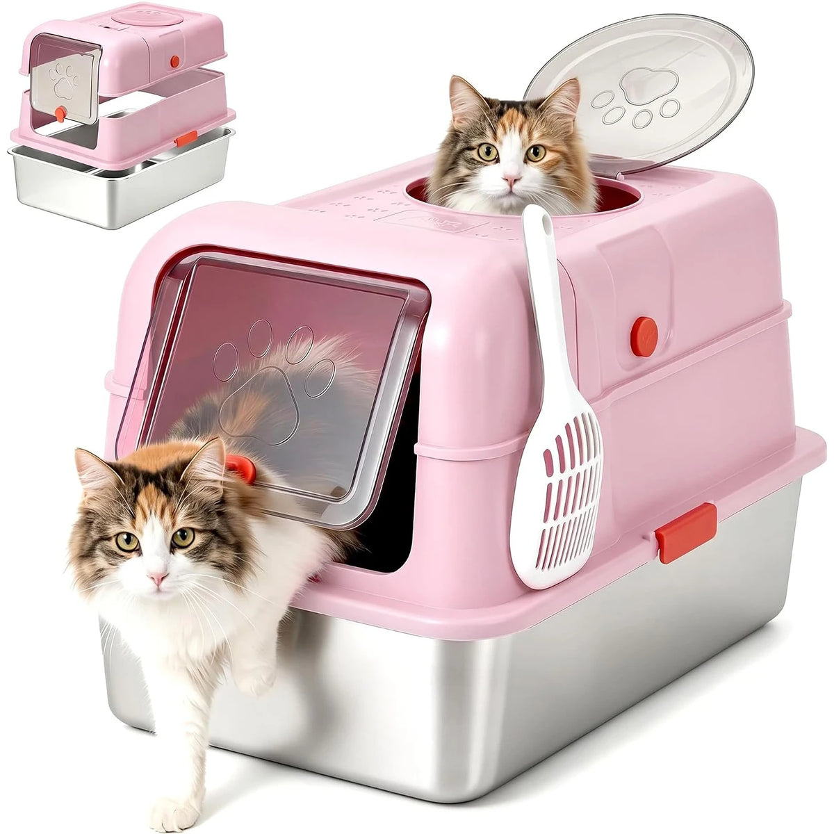 HiMISS Stainless Steel Cat Litter Box With Enclosed Top Entry
