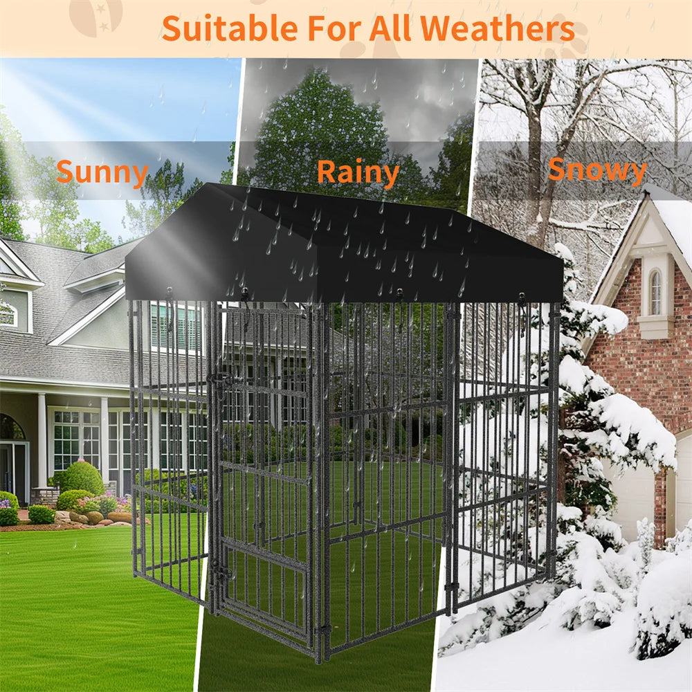 BORWART Heavy Duty Metal Dog Kennel With Roof Covered Run
