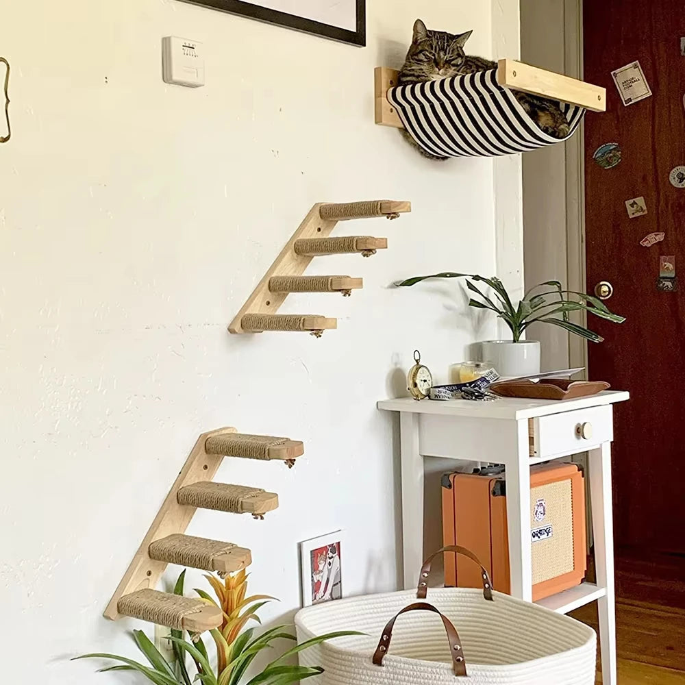 CWV Wall Mounted Cat Climbing Shelves With Sisal Scratching Post