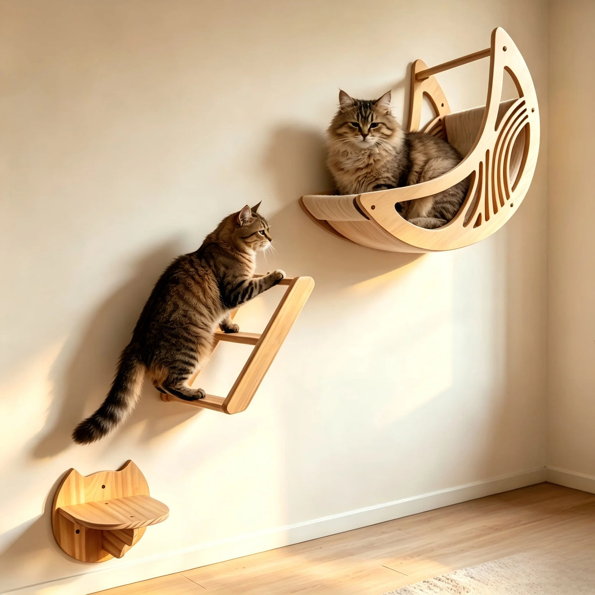 CWV Cat Wall Shelves With Moon Hammock And Star Perches