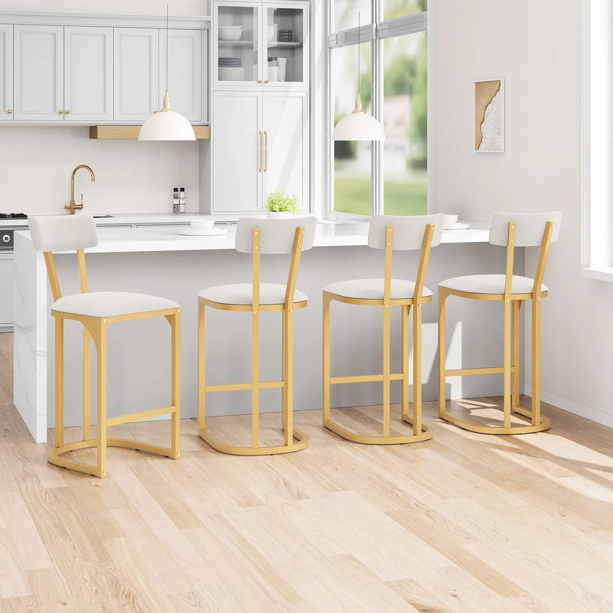 ANIXOL Upholstered Bar Stools with Backrest and Metal Frame