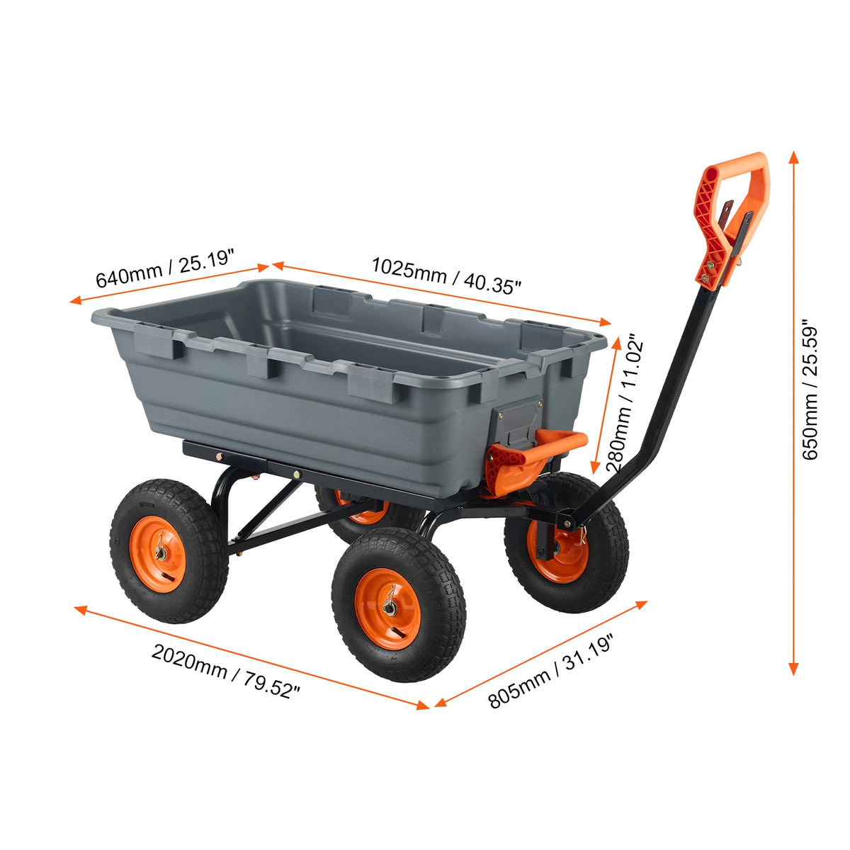 SucceBuy Dump Cart Poly Garden Dump Cart Easy to Assemble Steel Frame Dump Wagon with 2-in-1 Convertible Handle Safe Transport