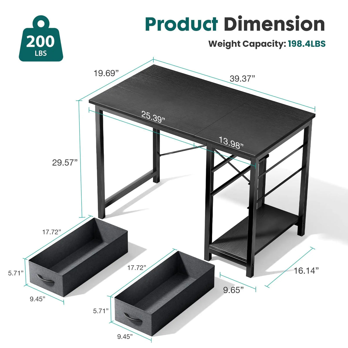 JHK Wood Computer Desk Two Drawers Office Gaming Modern Workstation