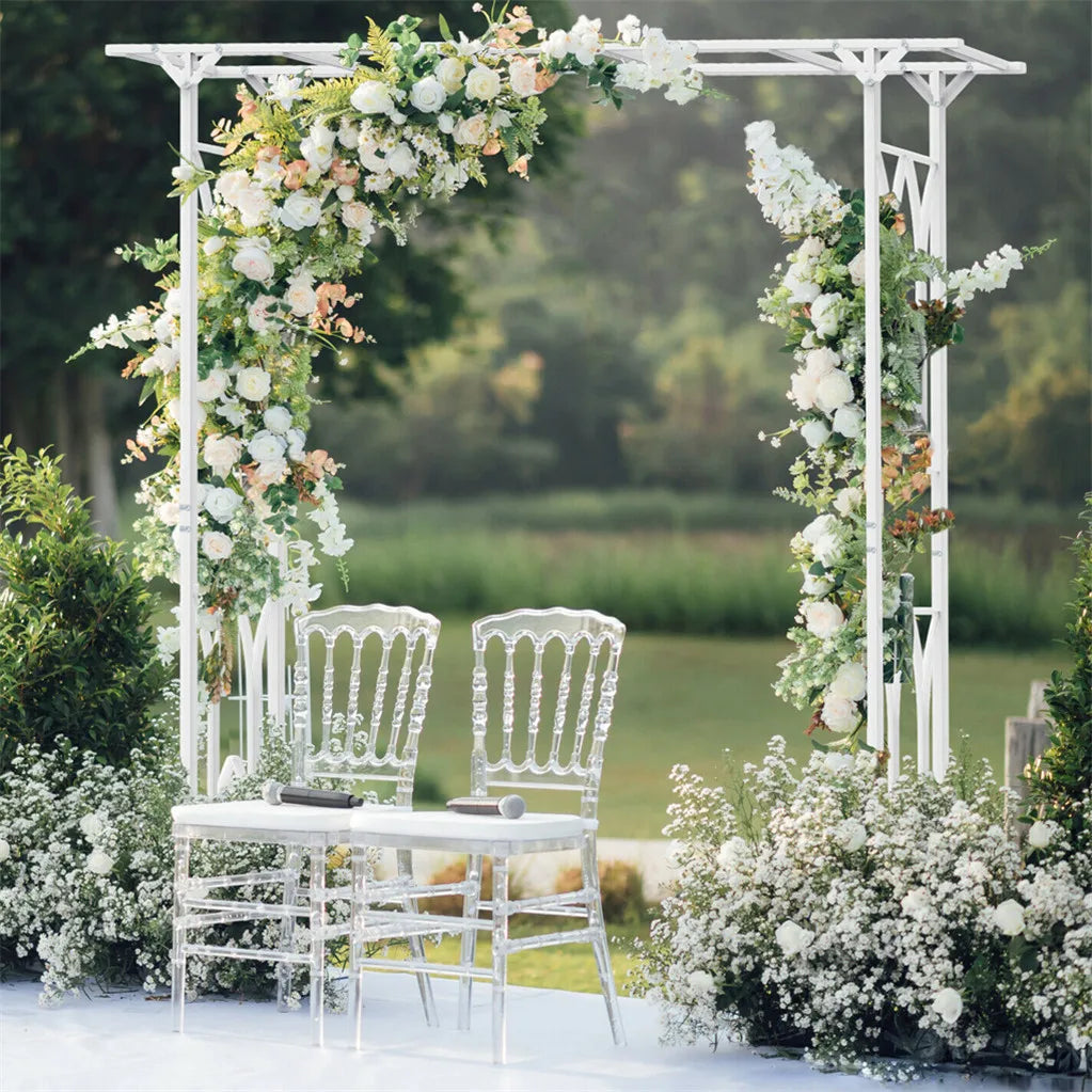 Stereoscopic White Garden Arch Arbor, Super Strong Metal Wedding Arch Decor, Outdoor Pergola Trellis