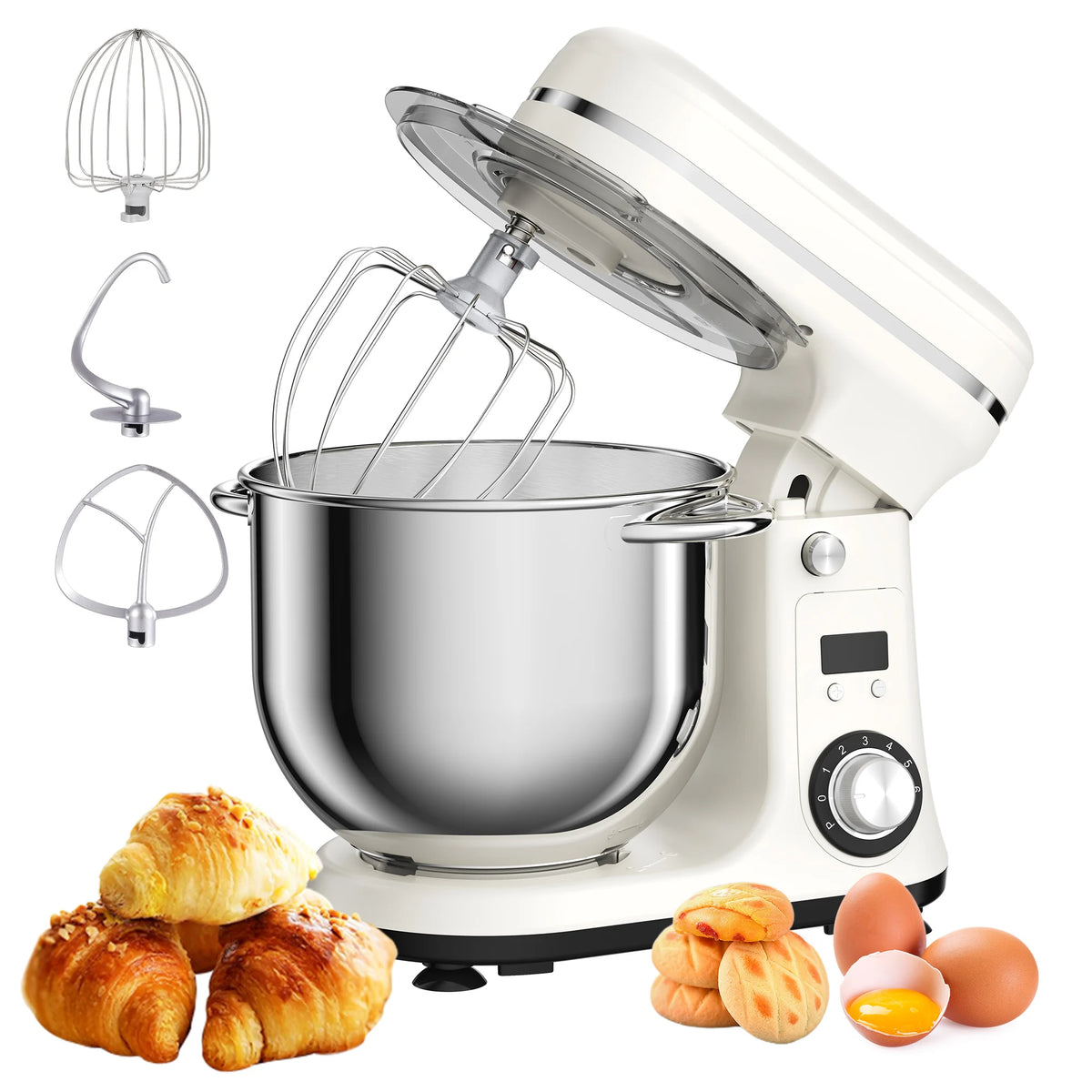 Biolomix 6 Speed 1200W Quiet Stand Mixer Stainless Steel Bowl