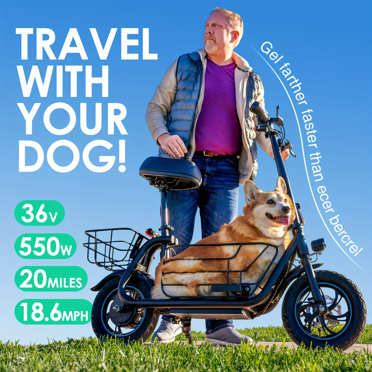Gyroor Foldable Electric Scooter With Pet Basket And Three Modes