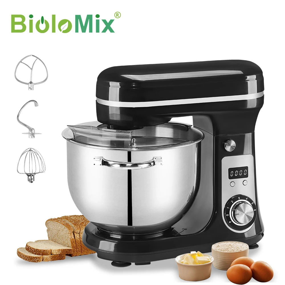 Biolomix 6 Speed 1200W Quiet Stand Mixer Stainless Steel Bowl