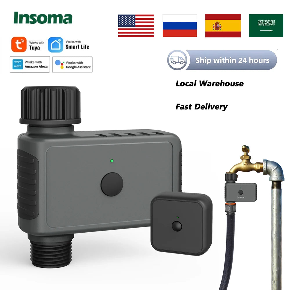 Insoma Wifi Automatic Sprinkle Timer Remote Garden Water Timer Smart Irrigation Watering System Hose Control Unit Support Alexa