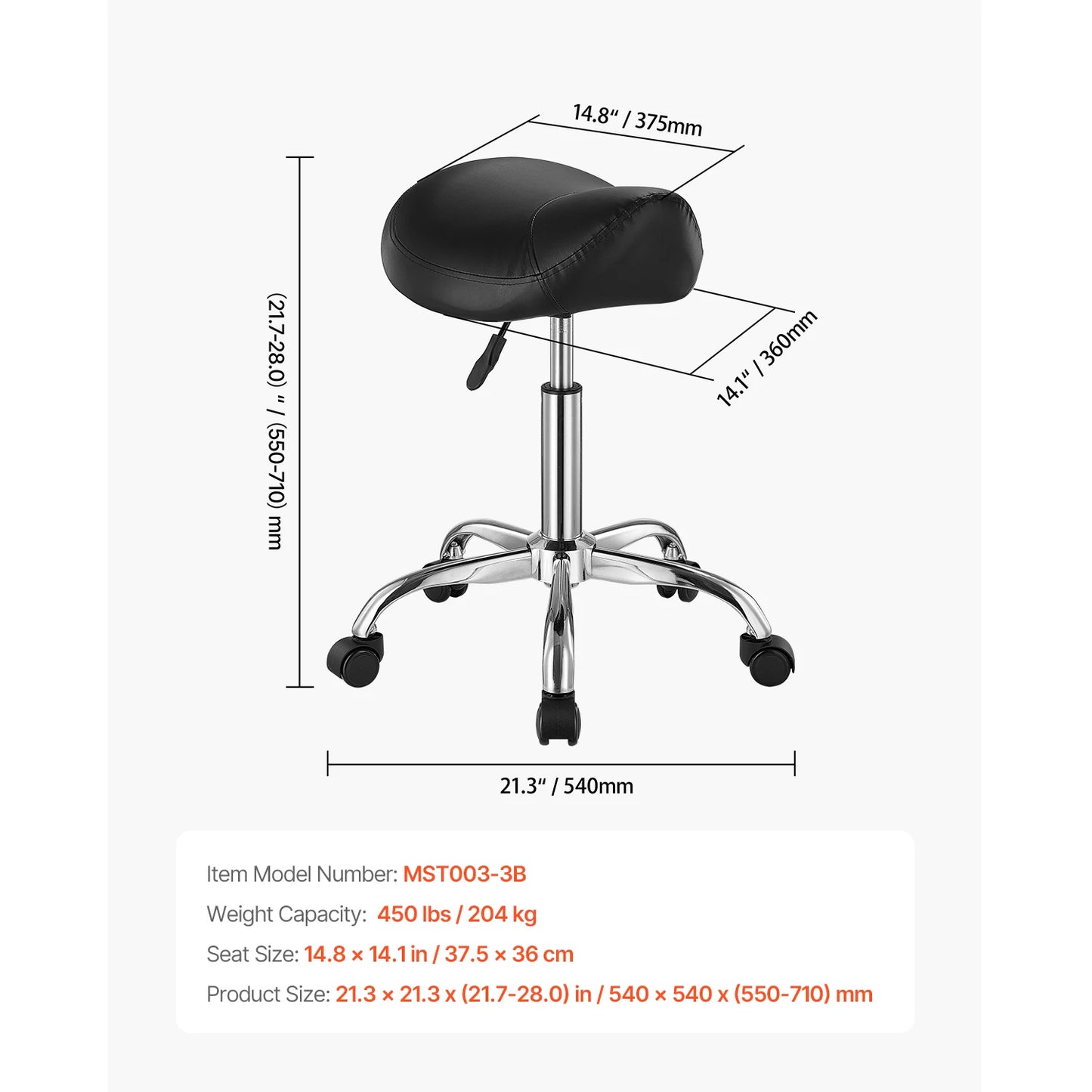SucceBuy Saddle Stool with Wheel 450LBS Weight Capacity Height Adjustable Ergonomic Swivel Saddle Chair for Clinic Salon Tattoo