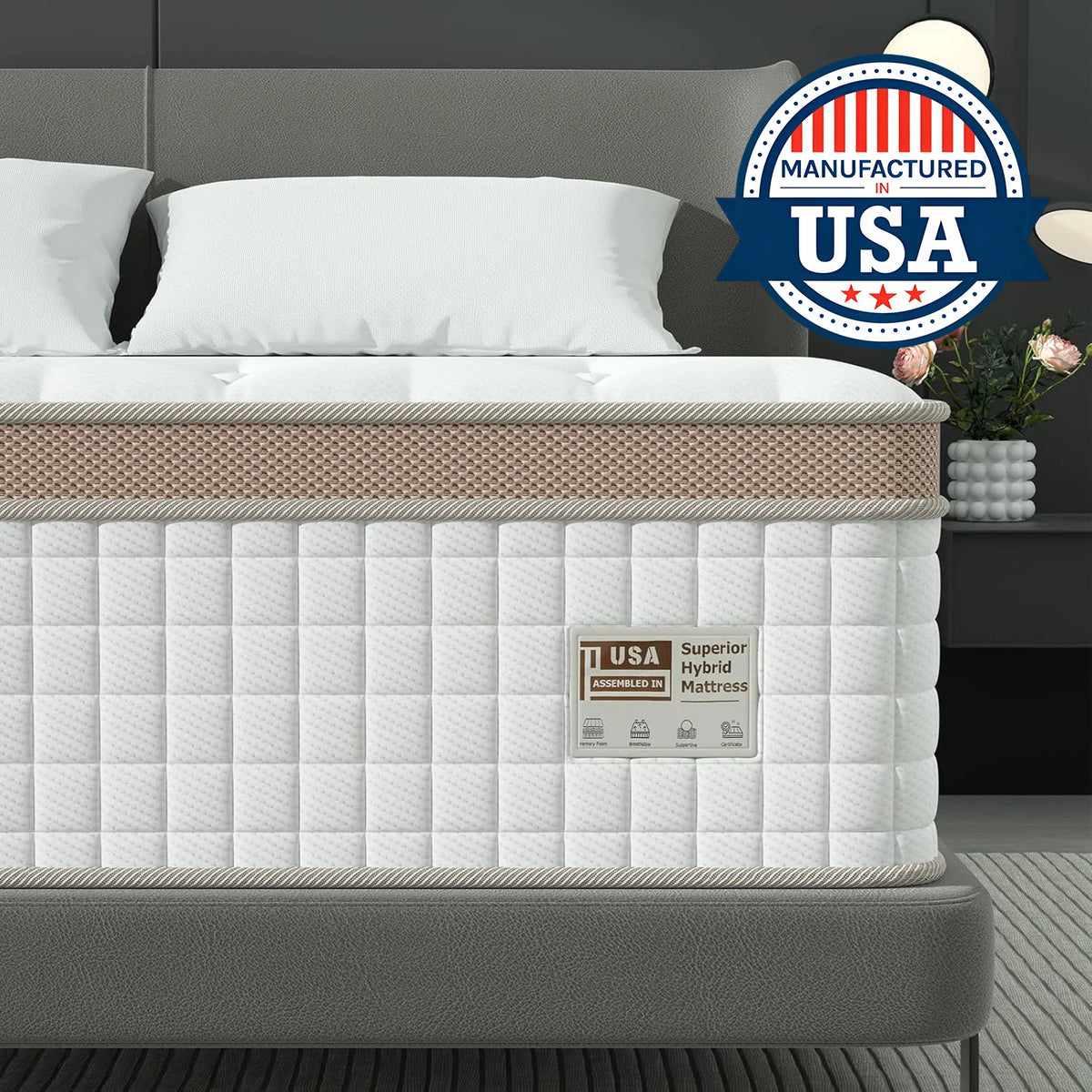 BedStory 14'' Full/King/Queen Size Mattress, Luxury Hybrid Mattress, Gel Memory Foam & Pocket Springs, Manufactured in USA