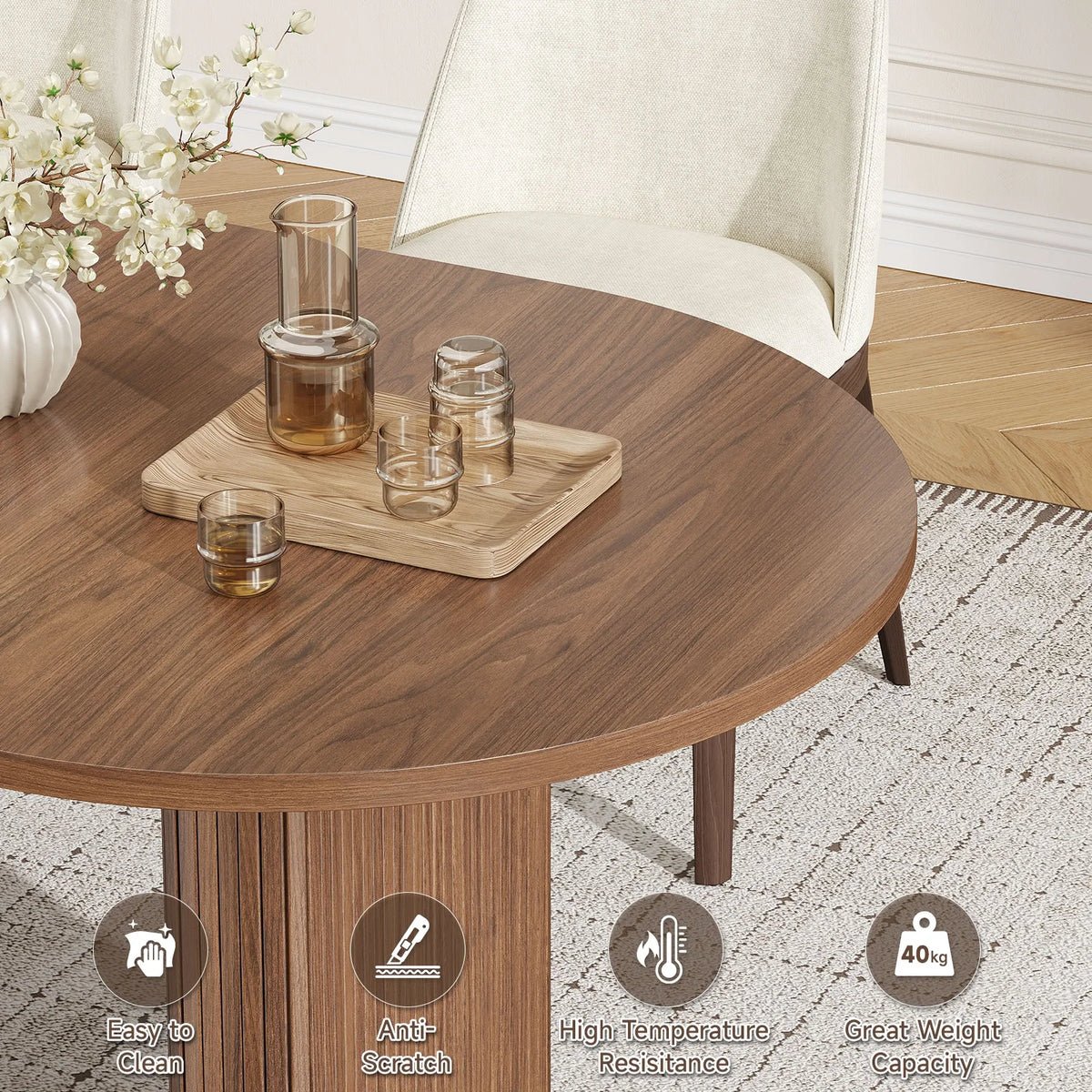 ONBRILL Modern Oval Dining Table with Storage and LED Lighting