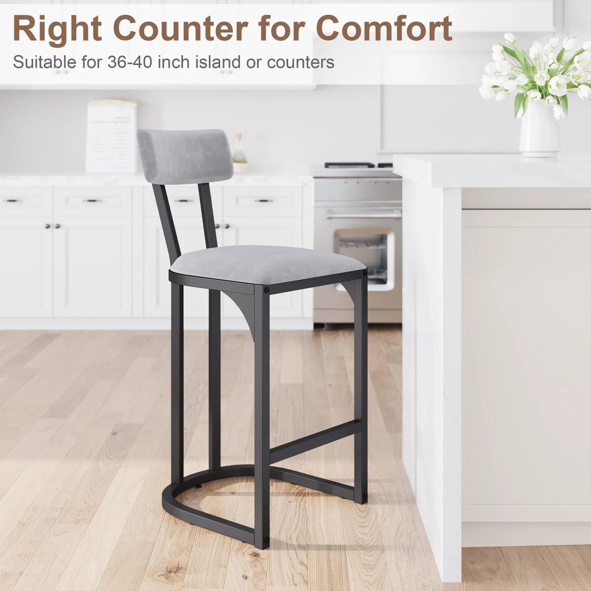 ANIXOL Upholstered Bar Stools with Backrest and Metal Frame