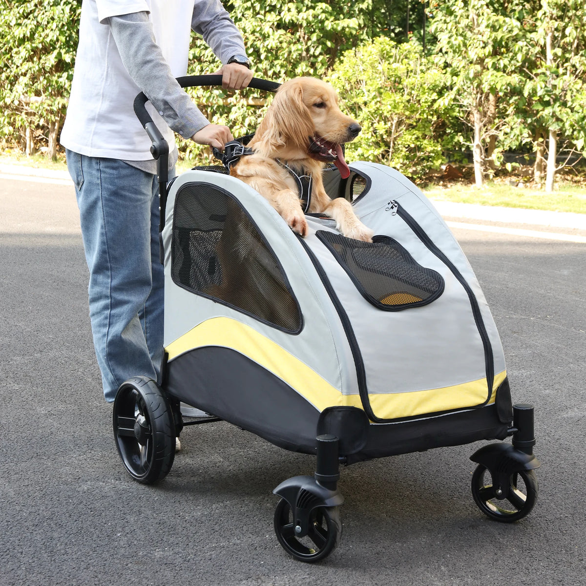 Foldable Four Wheel Pet Stroller with Breathable Travel Carrier