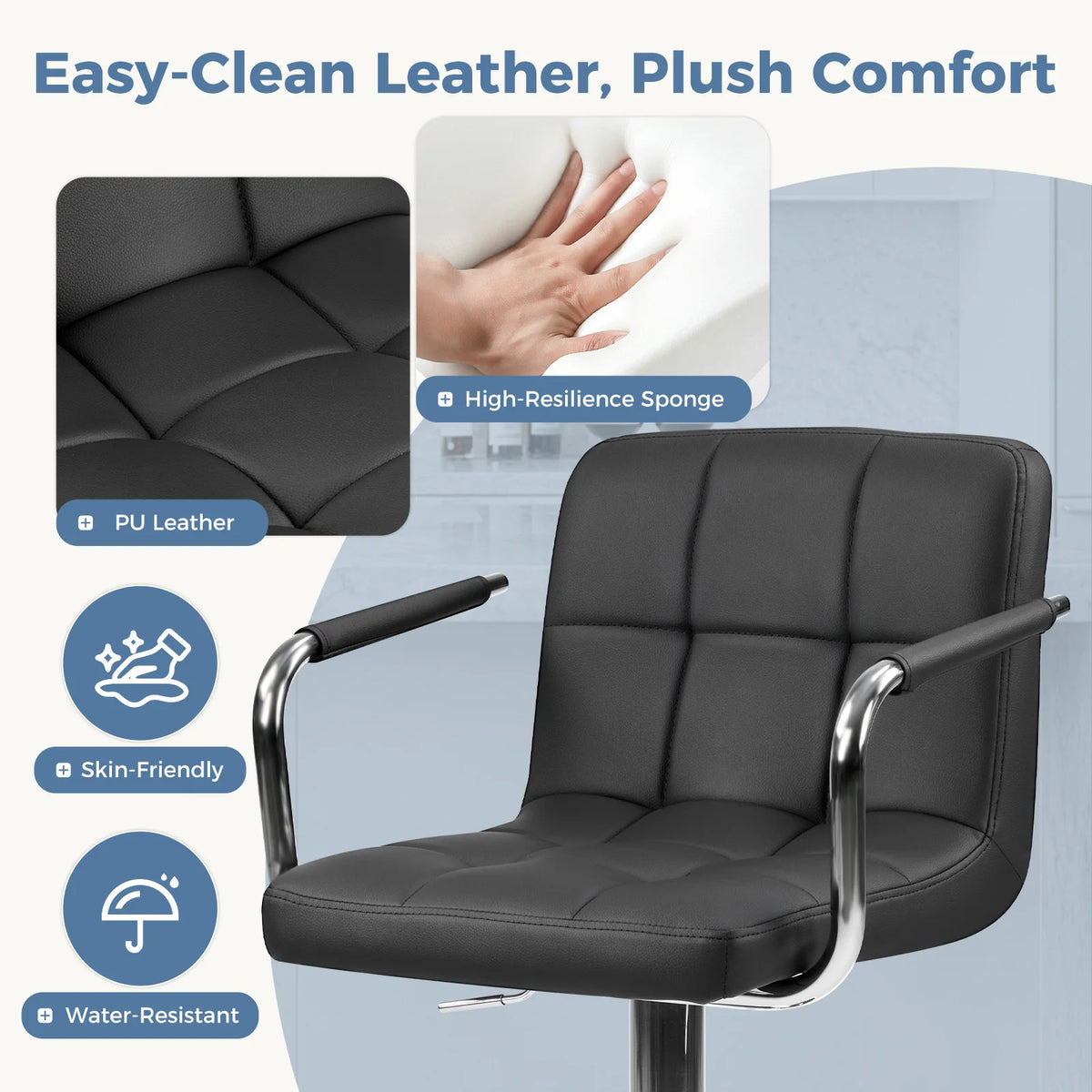 JHK Ergonomic PU Leather Adjustable Swivel Office Chair Padded Armrests