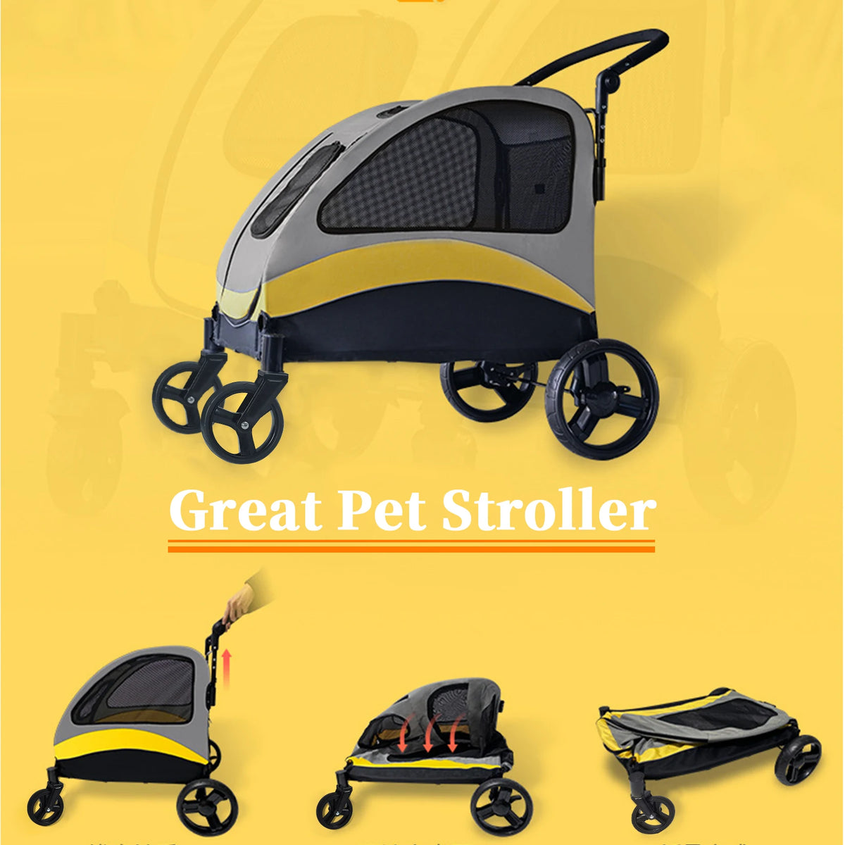 Foldable Four Wheel Pet Stroller with Breathable Travel Carrier