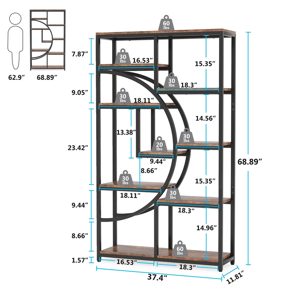 Tribesigns Industrial Etagere Bookcase Display Shelf Storage Organizer