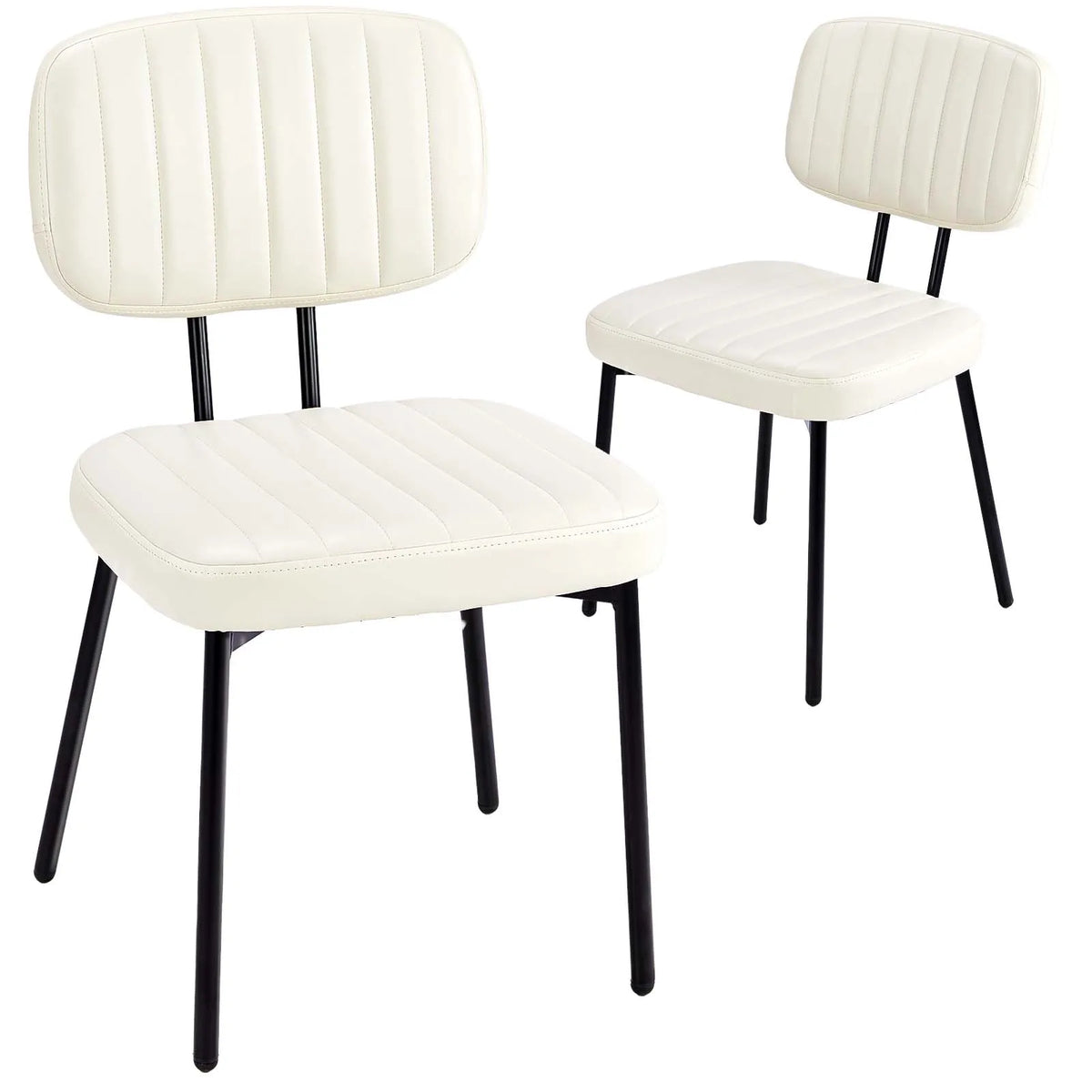 JHK Faux Leather Dining Chairs Pair Lumbar Support Metal Legs