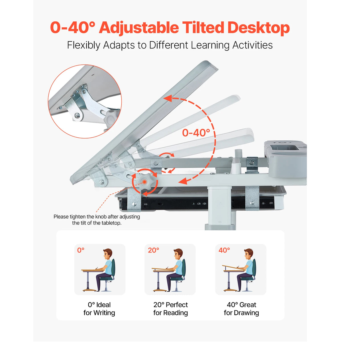 SucceBuy Kids Study Chair and Desk Set Study Desk and Chair for Kids with Table Lamp Adjustable Height for Bedroom & Study Room