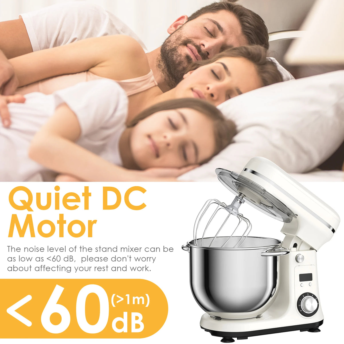 Biolomix 6 Speed 1200W Quiet Stand Mixer Stainless Steel Bowl