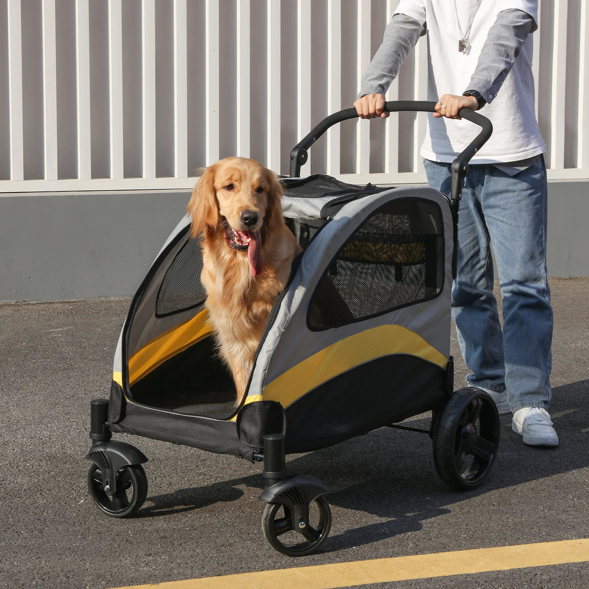 Foldable Four Wheel Pet Stroller with Breathable Travel Carrier
