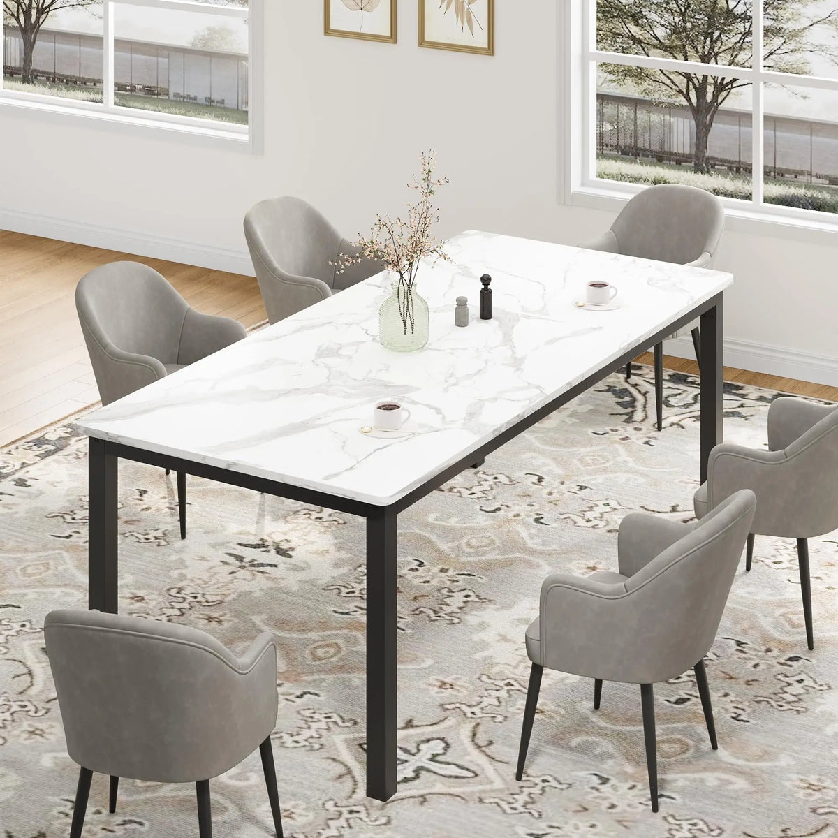 EliteZ Farmhouse Wooden Dining Table With Industrial Metal Frame