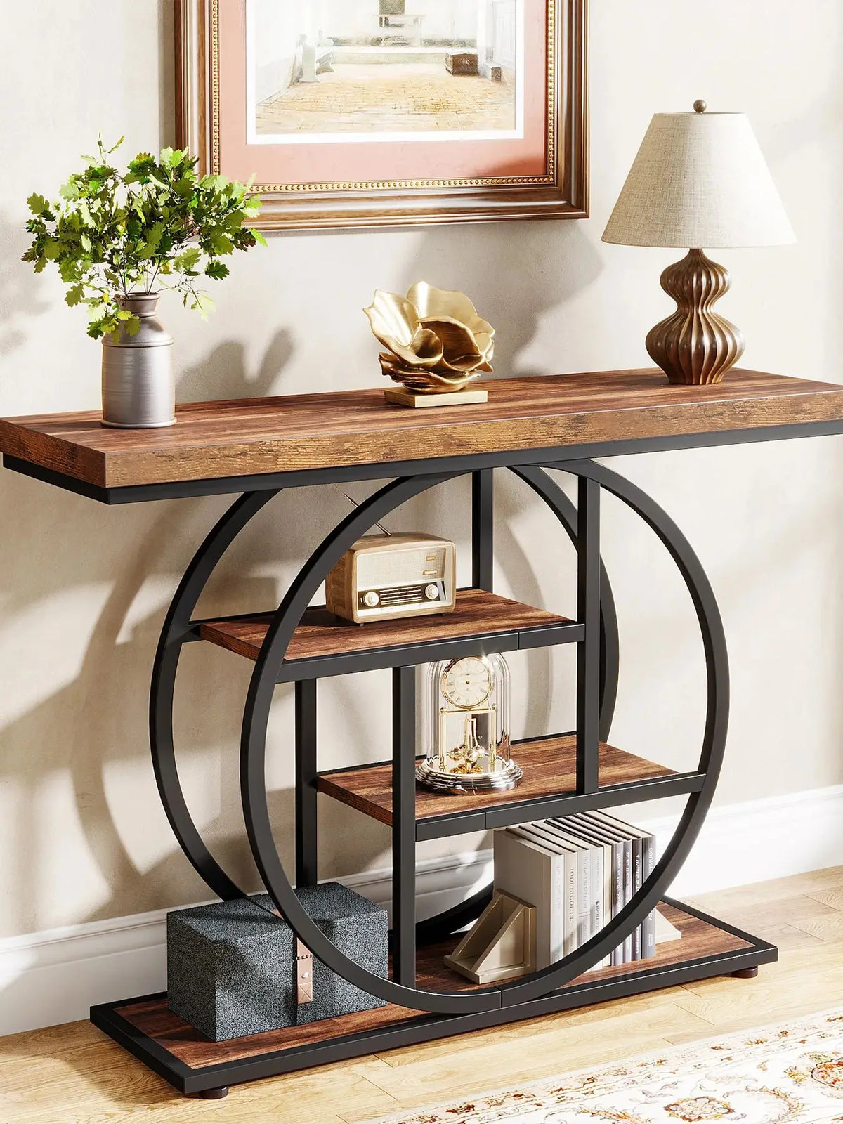 Tribesigns Industrial Console Table 4 Tier Storage Entryway Hallway Stand