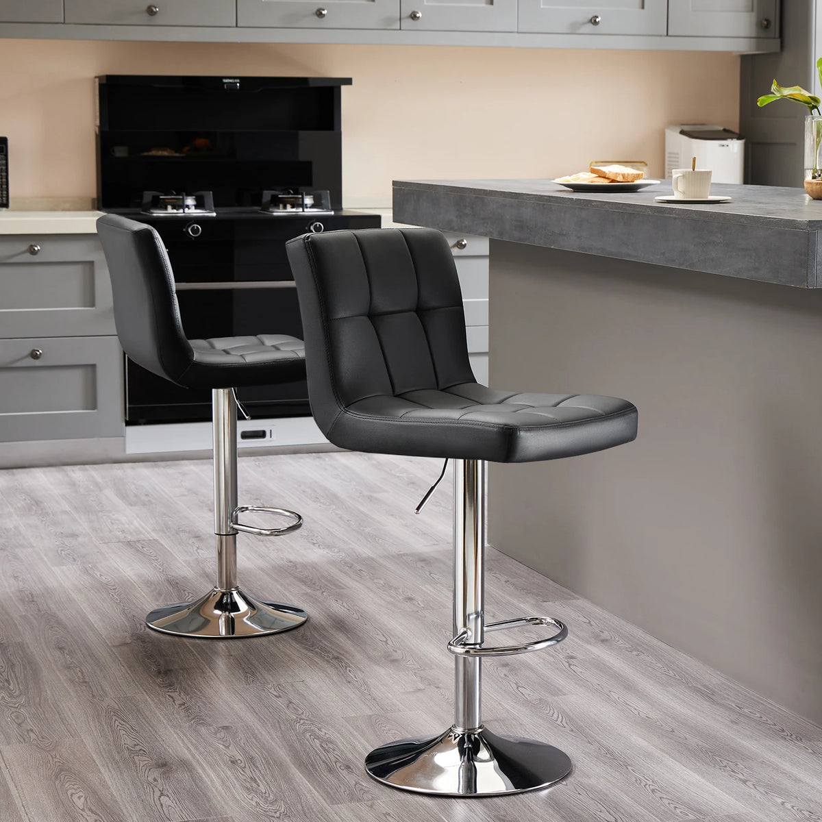 JHK PU Leather Upholstered Bar Stools With Comfortable Backrest Set