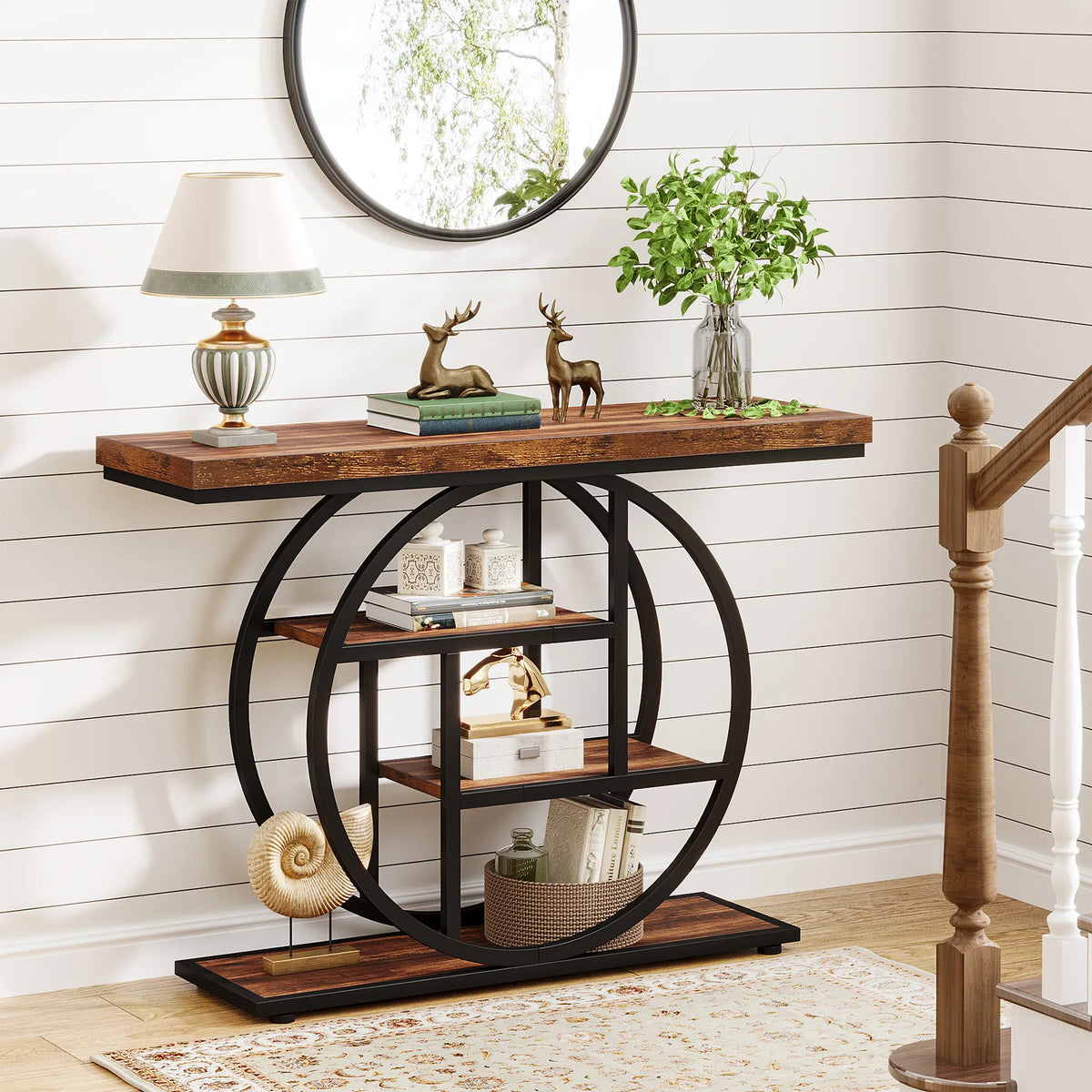Tribesigns Industrial Console Table 4 Tier Storage Entryway Hallway Stand