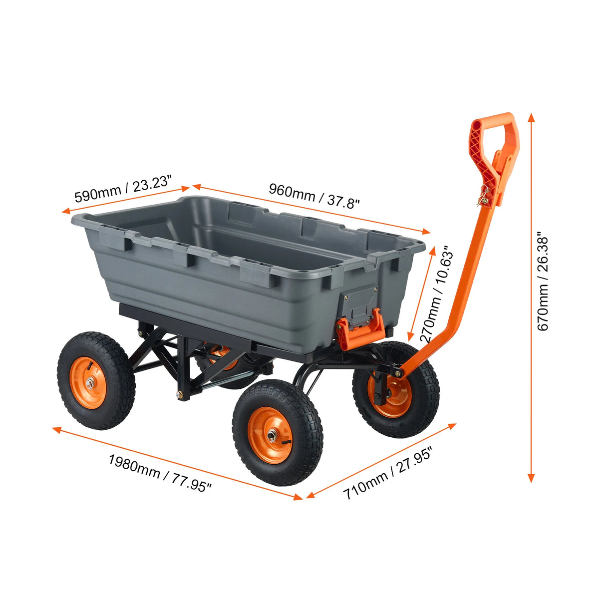 SucceBuy Dump Cart Poly Garden Dump Cart Easy to Assemble Steel Frame Dump Wagon with 2-in-1 Convertible Handle Safe Transport