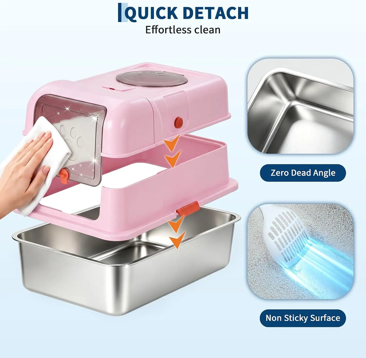 HiMISS Stainless Steel Cat Litter Box With Enclosed Top Entry