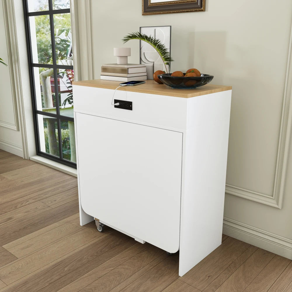 Orraves Extendable Dining Table With Power Socket And Storage Cabinet
