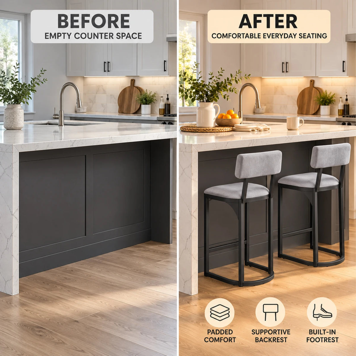 ANIXOL Upholstered Bar Stools with Backrest and Metal Frame