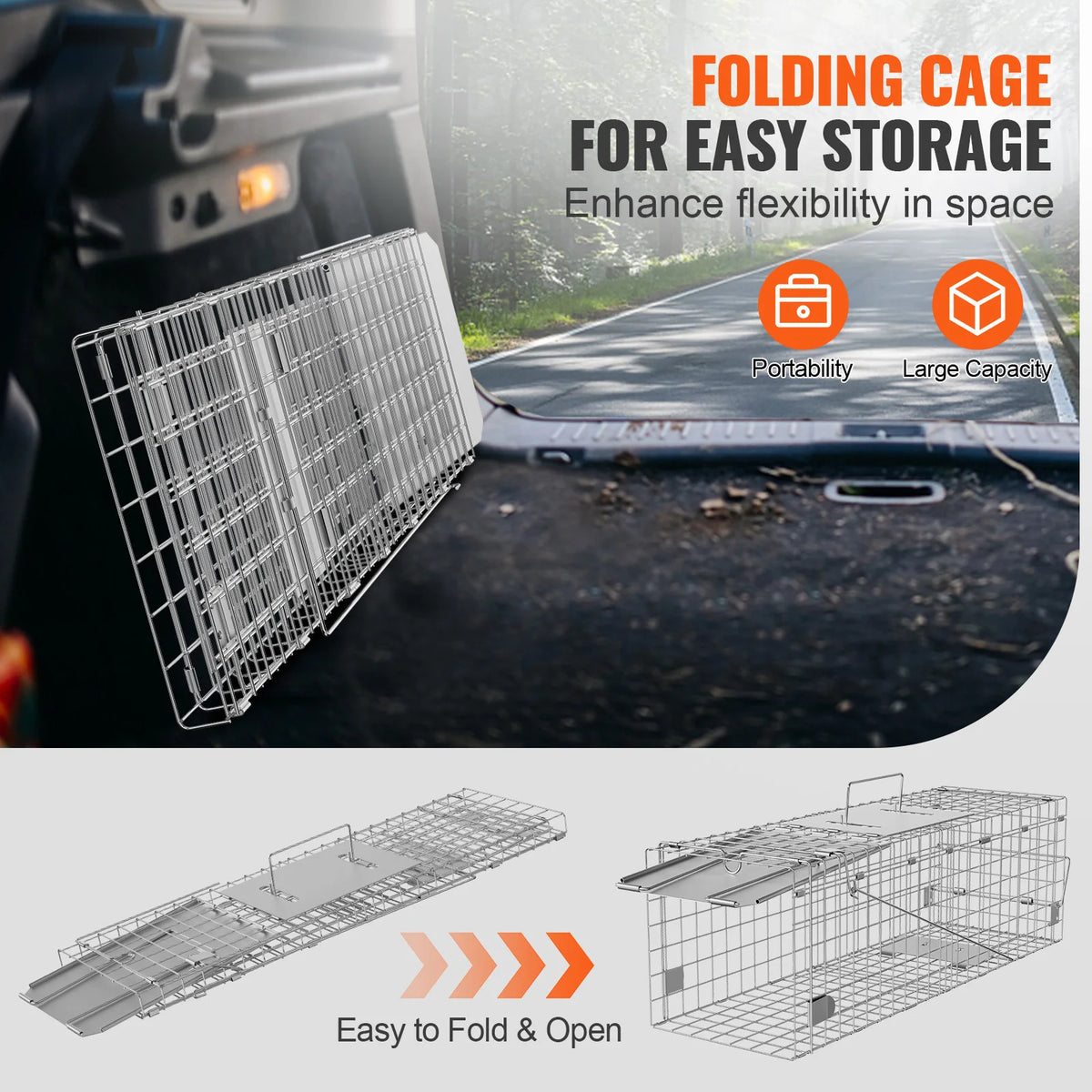 SucceBuy Live Animal Cage Trap Humane Cat Rodent Control Folding with Handle for Rabbits Stray Cats Squirrels Raccoons Groundhog