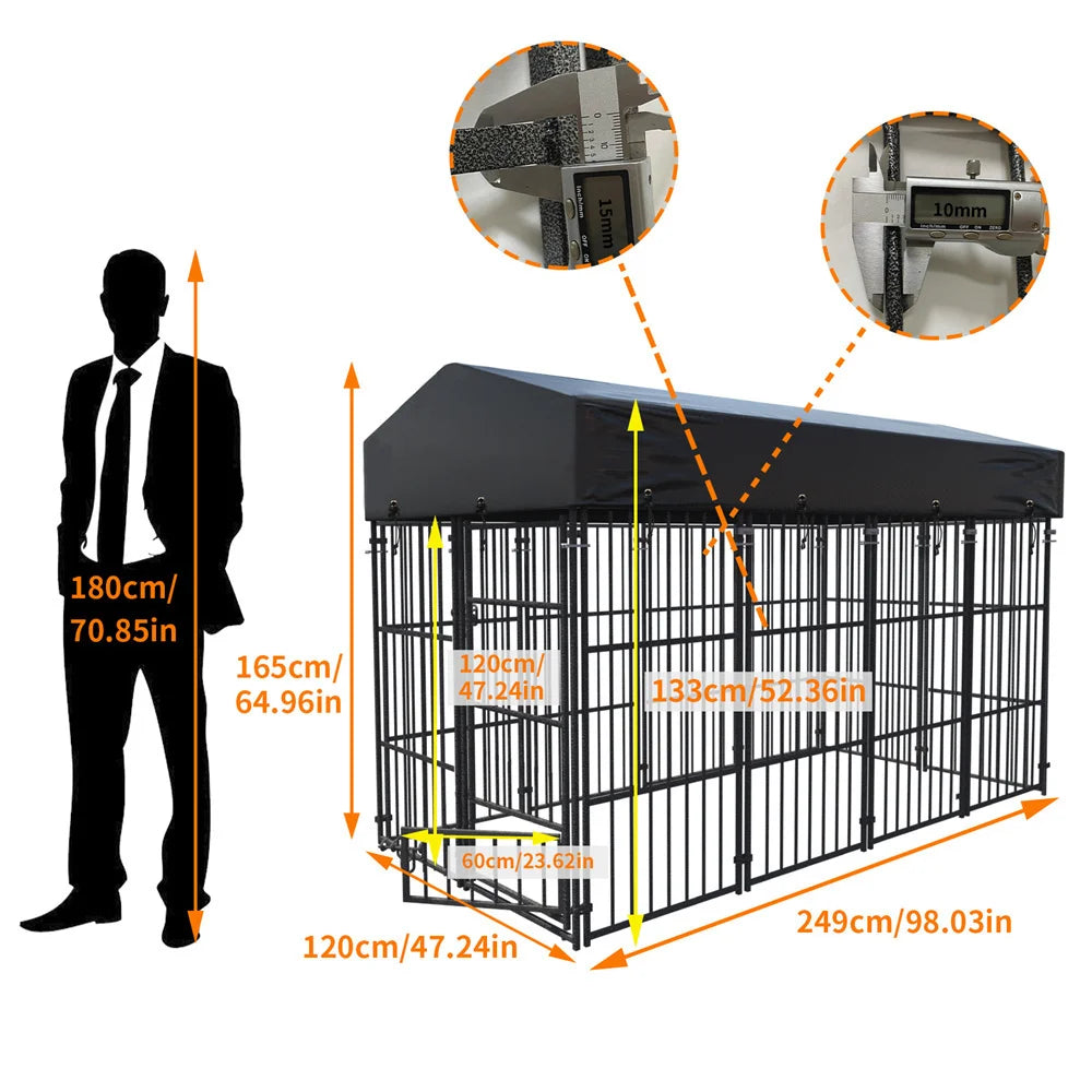 BORWART Heavy Duty Metal Dog Kennel With Roof Covered Run