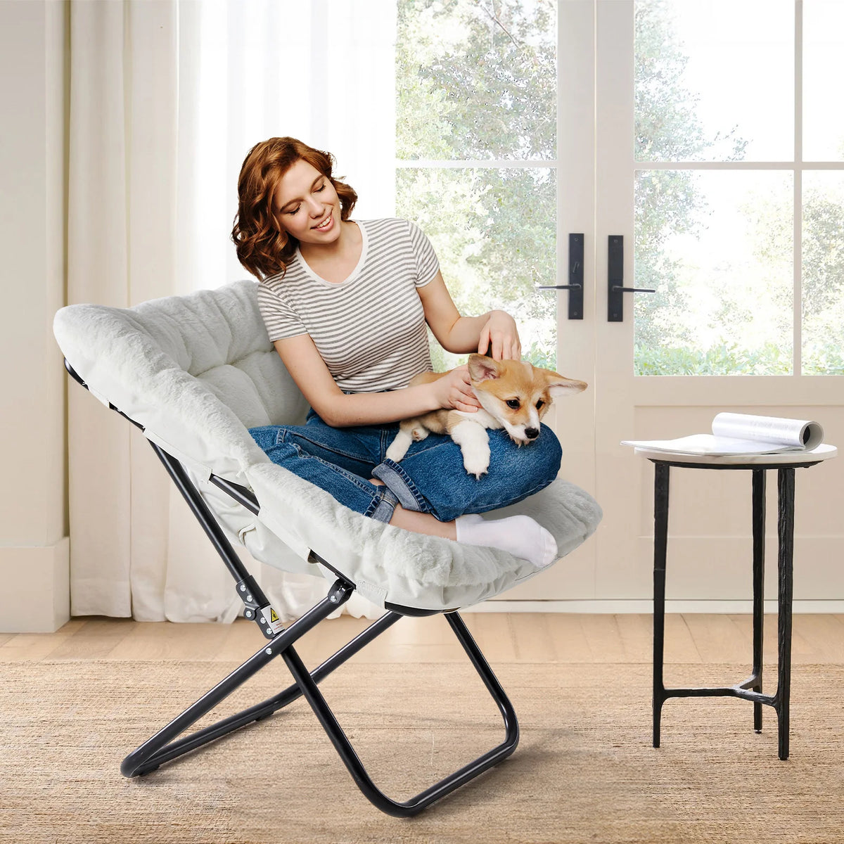 JHK Folding Metal Frame Saucer Chair For Living Room Furniture