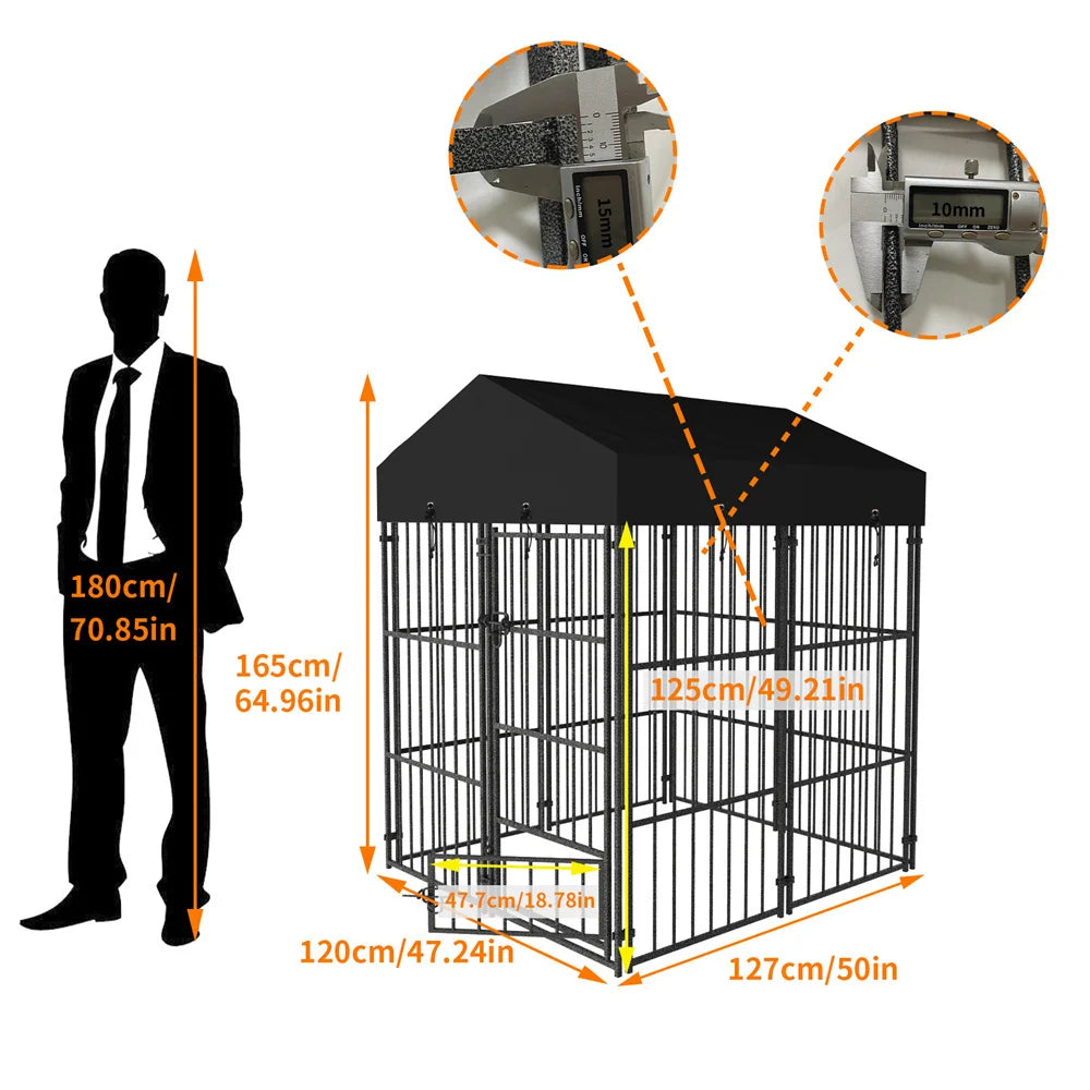BORWART Heavy Duty Metal Dog Kennel With Roof Covered Run