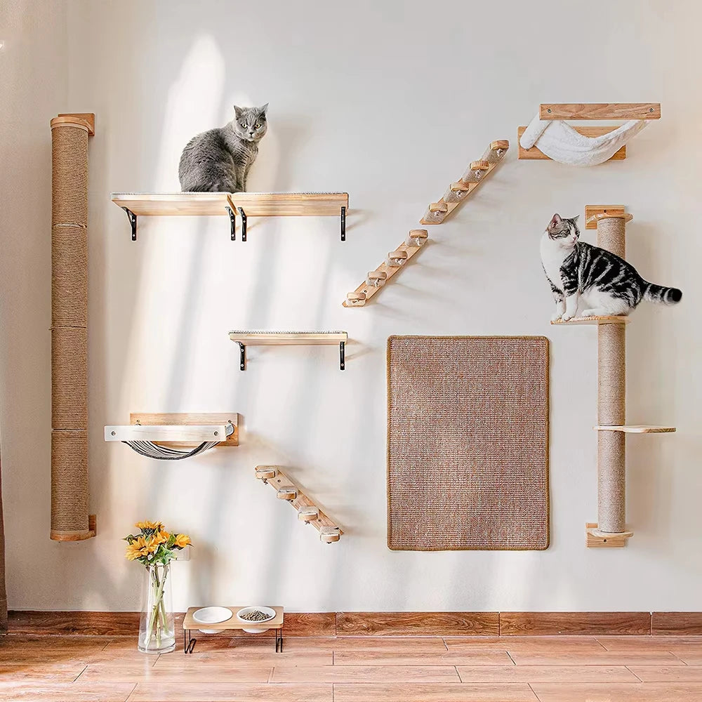 CWV Wall Mounted Cat Climbing Shelves With Sisal Scratching Post