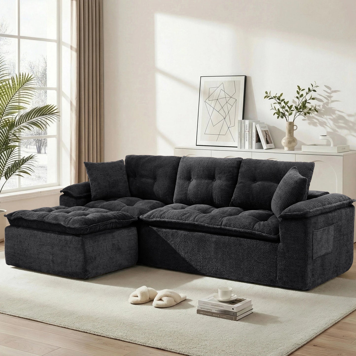 Korser 110" Modern L Shape Boneless Cloud Sectional Sofa, Chenille Deep Seat Modular Couch with Ottoman, No Assembly Needed for Living Room