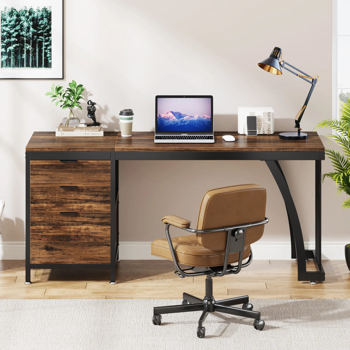 Tribesigns Computer Desk With Three Drawers Industrial Workstation