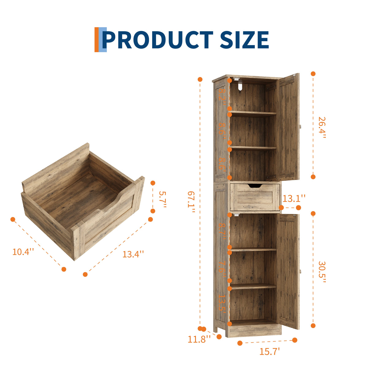 Space-Saving Slim Bathroom Storage Cabinet – Vertical Organizer Rack, Robust Particle Board, Appropriate for Basin Area, Compact Solution, Rustic Style